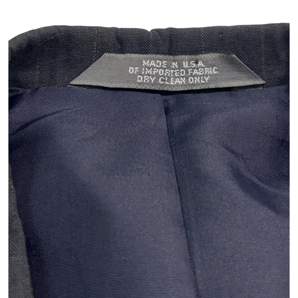 vtg 90s Haggar 40R 34x40 Navy Blue Stripe 2pc Pant Suit Flat Front USA Made